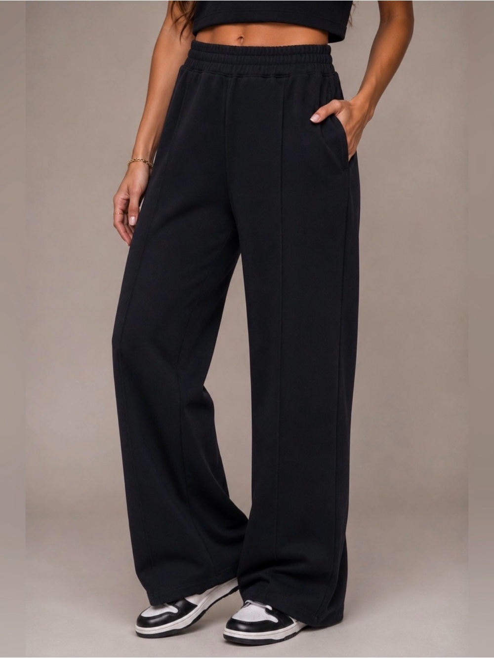 NWT Scuba Seamed Elastic Waist Wide Leg Lounge Pants - Black